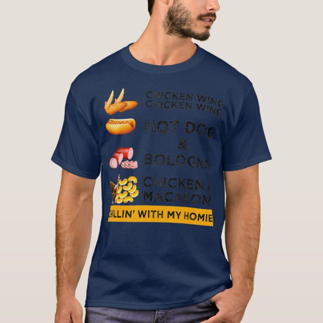 Camiseta Hotdog de pollo Wing Wing y hombres de Bolonia (Anverso)