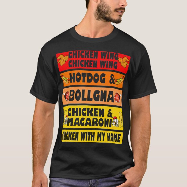 Camiseta Hotdog de pollo Wing Wing y hombres de Bolonia (Anverso)