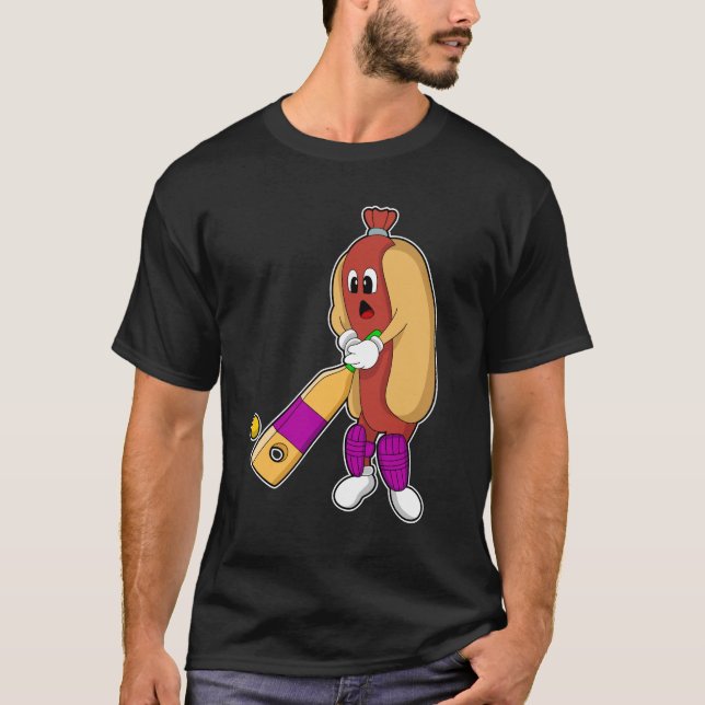 Camiseta Hotdog en Cricket con bate de críquet (Anverso)