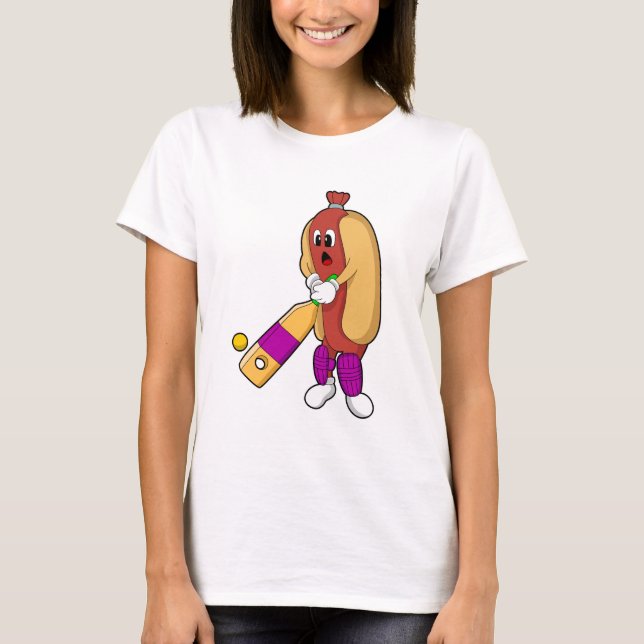 Camiseta Hotdog en Cricket con bate de críquet (Anverso)