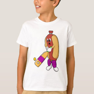 Camiseta Hotdog en Cricket con bate de críquet