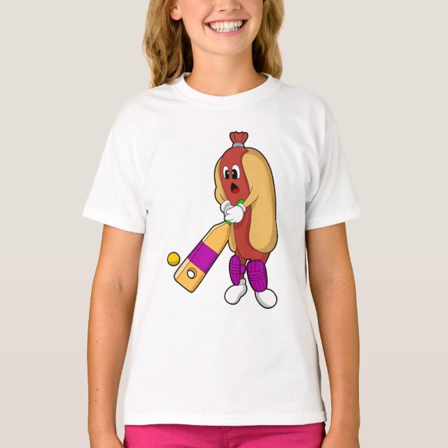 Camiseta Hotdog en Cricket con bate de críquet (Anverso)