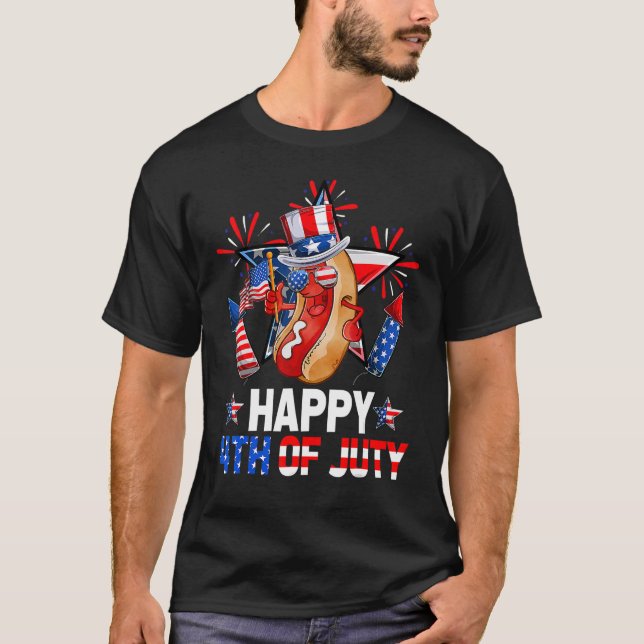 Camiseta Hotdog Fireworks Bandera Estadounidense Feliz 4 De (Anverso)
