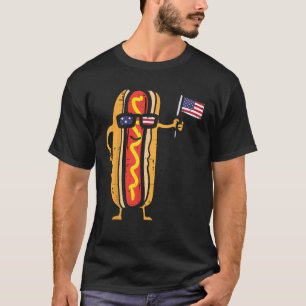Camiseta Hotdog Gafas De Sol Bandera Americana Estados Unid