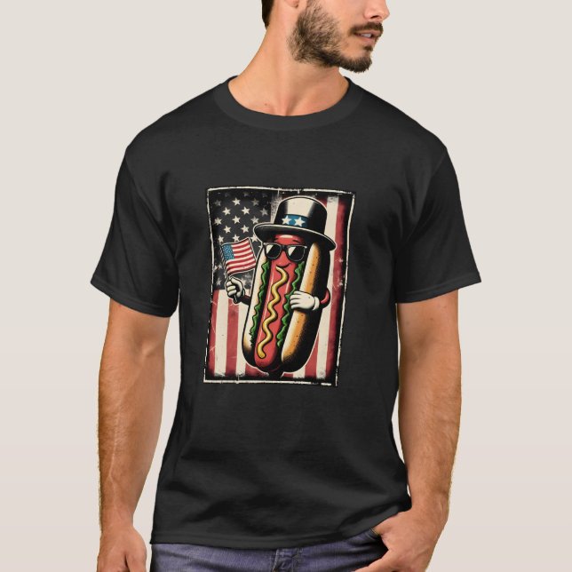 Camiseta Hotdog Gafas De Sol Bandera Estadounidense 4 De Ju (Anverso)