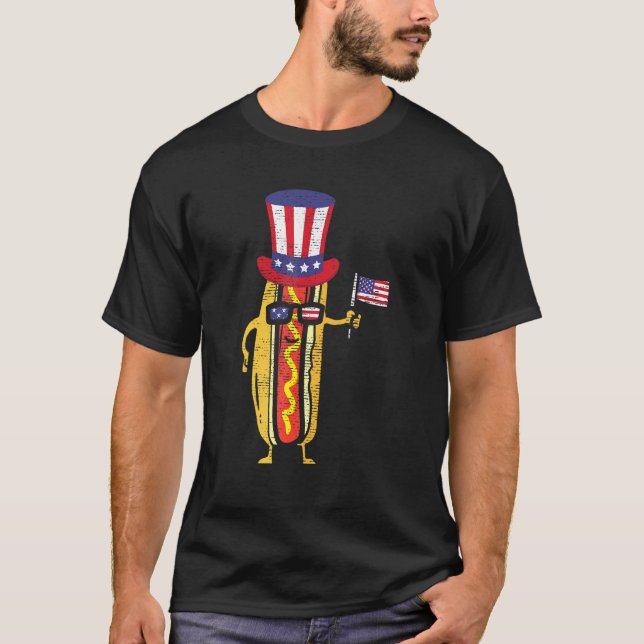 Camiseta Hotdog Gafas De Sol Bandera Estadounidense 4 De Ju (Anverso)