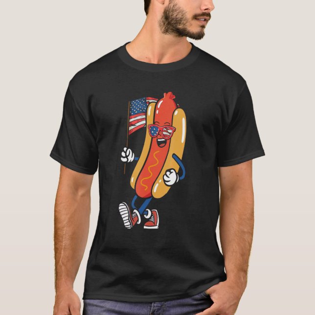 Camiseta Hotdog Gafas De Sol Bandera Estadounidense 4 De Ju (Anverso)