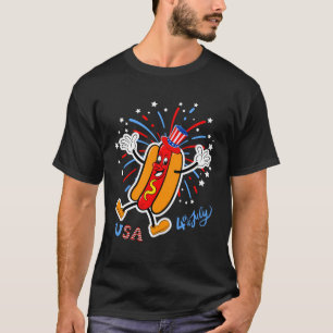 Camiseta Hotdog Patriótico De Eeuu Con Fuegos Artificiales 