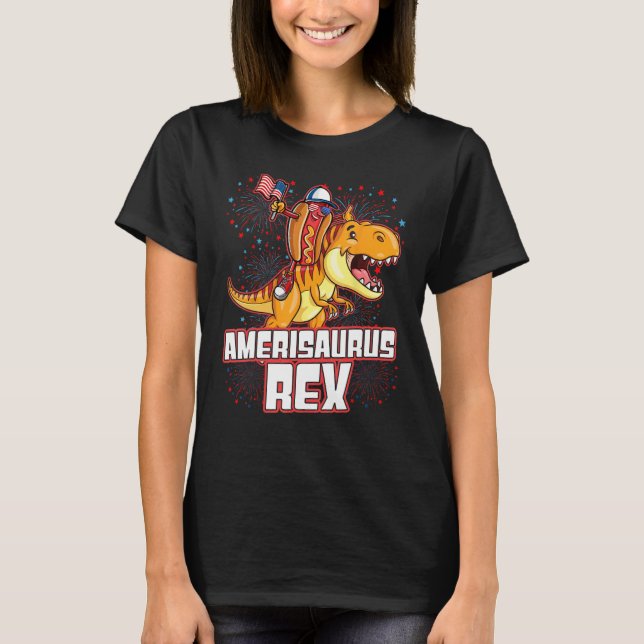 Camiseta Hotdog Rex Dinosaur 4th of July Amerisaurus   (Anverso)