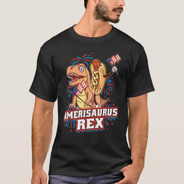 Camiseta Hotdog Rex Dinosaur 4th of July Amerisaurus  1 (Anverso)