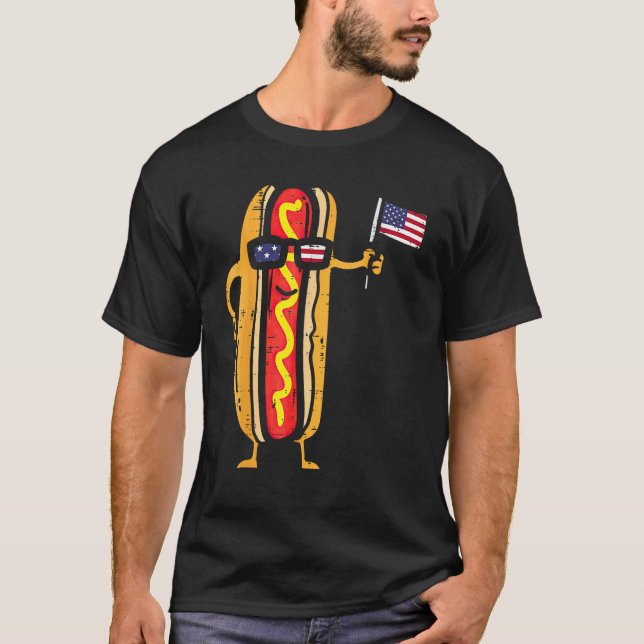 Camiseta Hotdog Sunglasses American Flag USA  4th Of July F (Anverso)