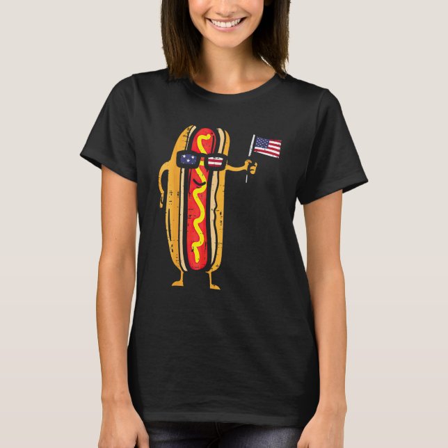 Camiseta Hotdog Sunglasses American Flag USA  4th Of July F (Anverso)