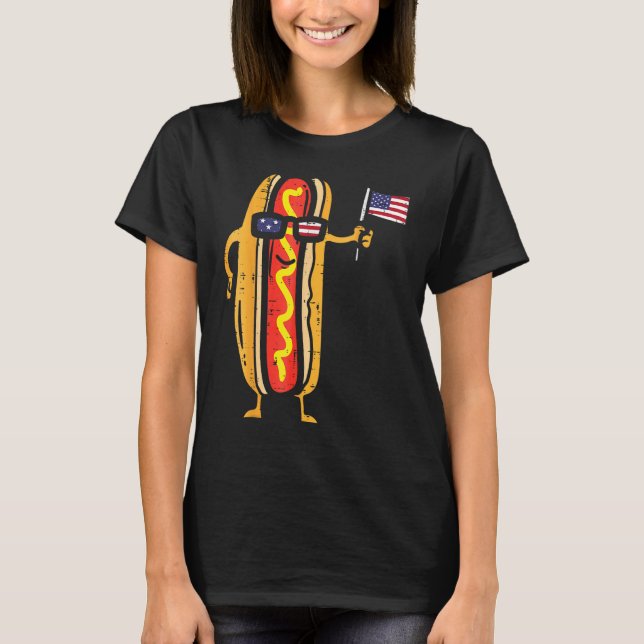 Camiseta Hotdog Sunglasses American Flag USA  4th Of July F (Anverso)