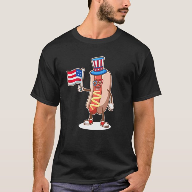 Camiseta Hotdog Sunglasses American Flag USA Funny 4th Of J (Anverso)