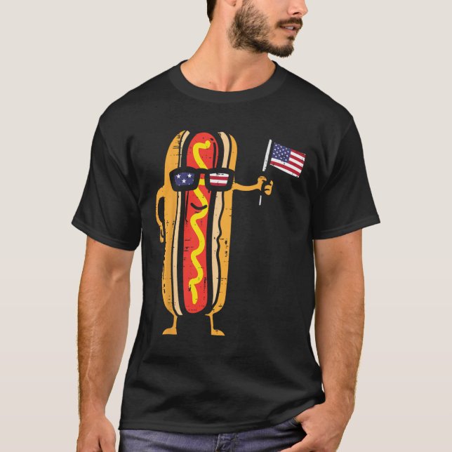 Camiseta Hotdog Sungles Bandera Estadounidense Usa Gracioso (Anverso)