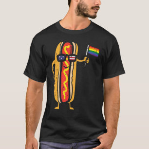 Camiseta Hotdog Us Flag Gafas de sol Bandera del Arcoiris O