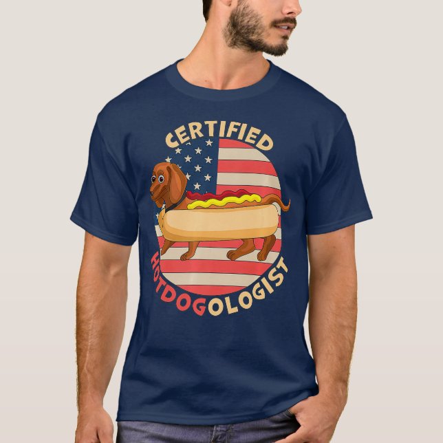 Camiseta Hotdogólogo certificado Funny HOT DOG Dachshund (Anverso)