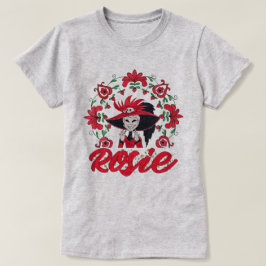 Camiseta Hotel Hazbin Rosie con marco de flores rojas