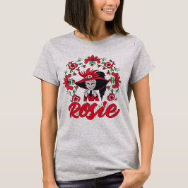 Camiseta Hotel Hazbin Rosie con marco de flores rojas