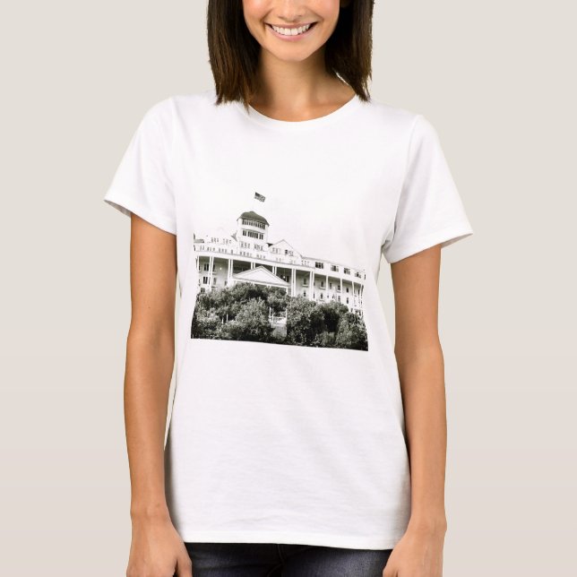 Camiseta Hotel magnífico, isla de Mackinac, blanco y negro (Anverso)