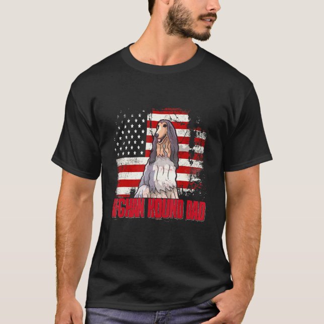 Camiseta Hound Afgano Papá Bandera Estadounidense 4 De Juli (Anverso)