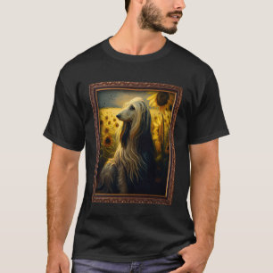 Camiseta Hound Afgano Pintando Flor De Giro Madera F