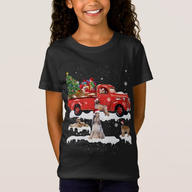 Camiseta Hound Afgano viajando en camión rojo con mamáes na (Anverso)