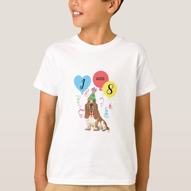 Camiseta Hound Basset de los globos de fiesta de cumpleaños (Anverso)