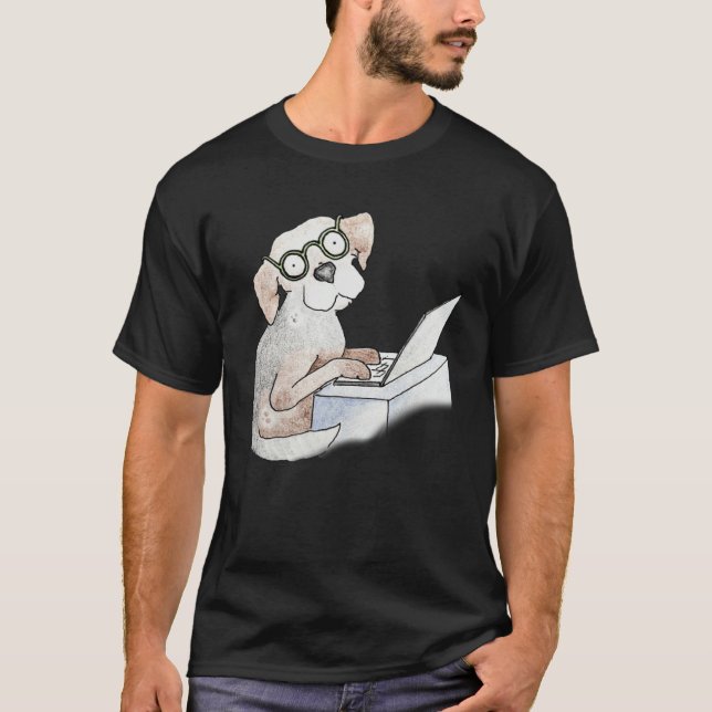 Camiseta Hound Writing Typing Teleworking on ComputerLaptop (Anverso)
