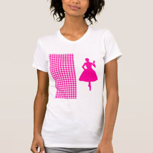 Camiseta Houndstoth rosa moderno con Silhouette de moda