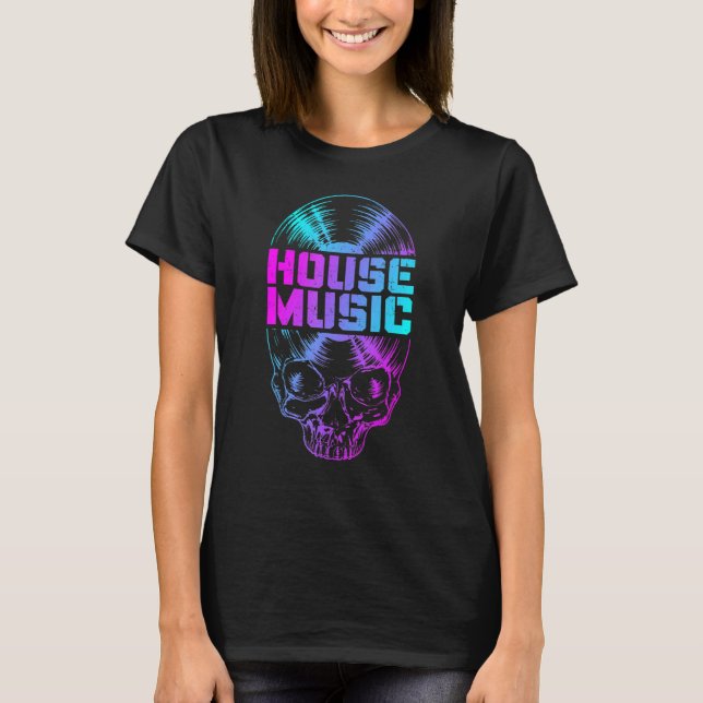 Camiseta House Music Dj Vinyl Record Music Gothic Skull L (Anverso)