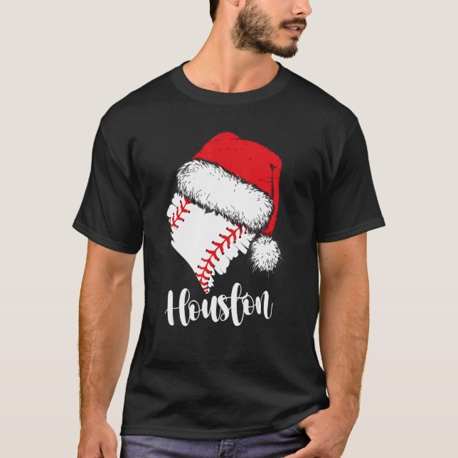 Camiseta Houston Baseball Heart Santa Hat Merry Xmas (Anverso)