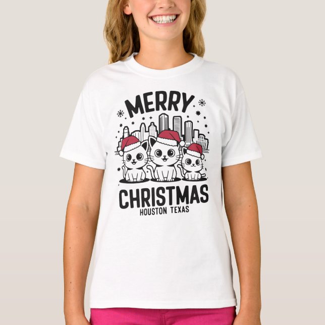 Camiseta Houston City Texas Merry Christmas Cats Estados Un (Anverso)