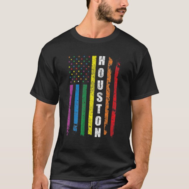 Camiseta Houston Texas Bandera Estadounidense Rainbow Gay L (Anverso)