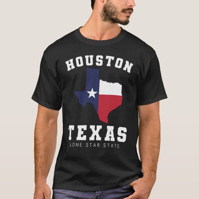 Camiseta Houston, Texas Flag Map Hombres Black (Anverso)