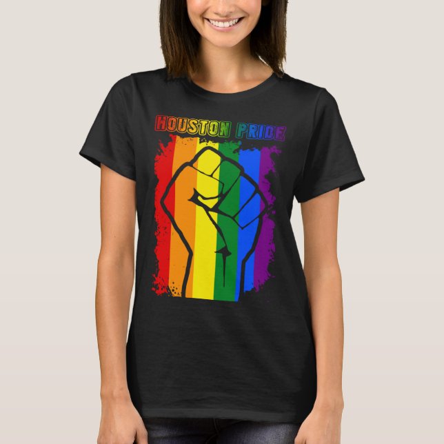 Camiseta Houston Texas LGBT Pride Month LGBTQ Rainbow Flag (Anverso)