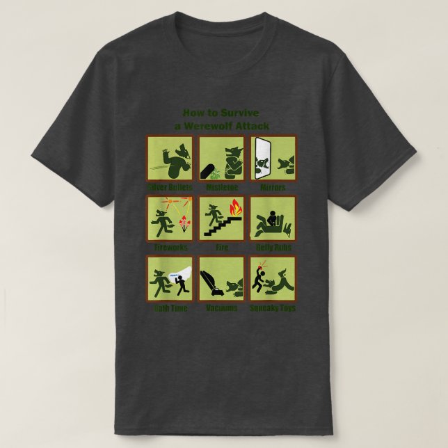 Camiseta How To Survive A Werewolf Attack Funny Apparel  (Diseño del anverso)