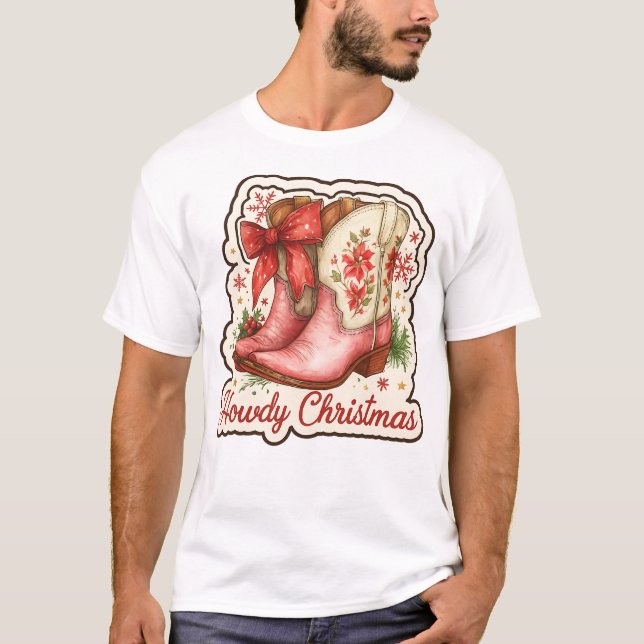 Camiseta Howdy Christmas Cowboy Boots Holiday (Anverso)