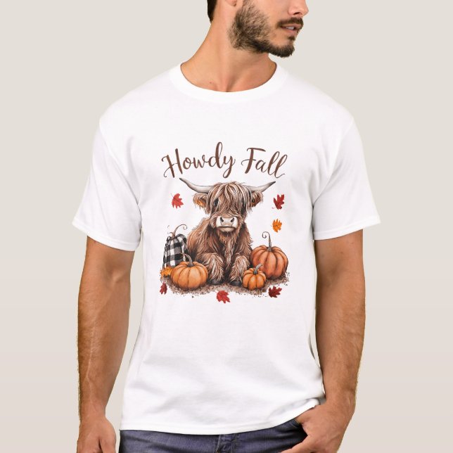 Camiseta Howdy Fall Highland Cow Happy Thanksgiving Autumn  (Anverso)