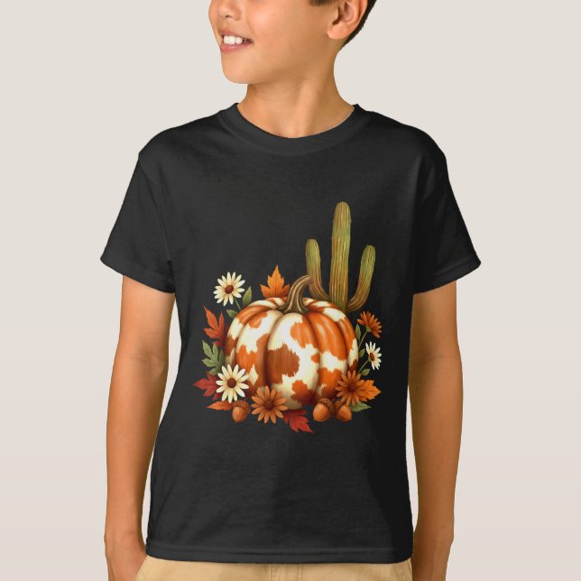 Camiseta Howdy Fall Pumpkin Retro Western Cowboy Cow Hallow (Anverso)