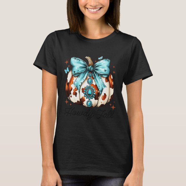 Camiseta Howdy Fall Western Coquette Bow Pumpkin Halloween (Anverso)