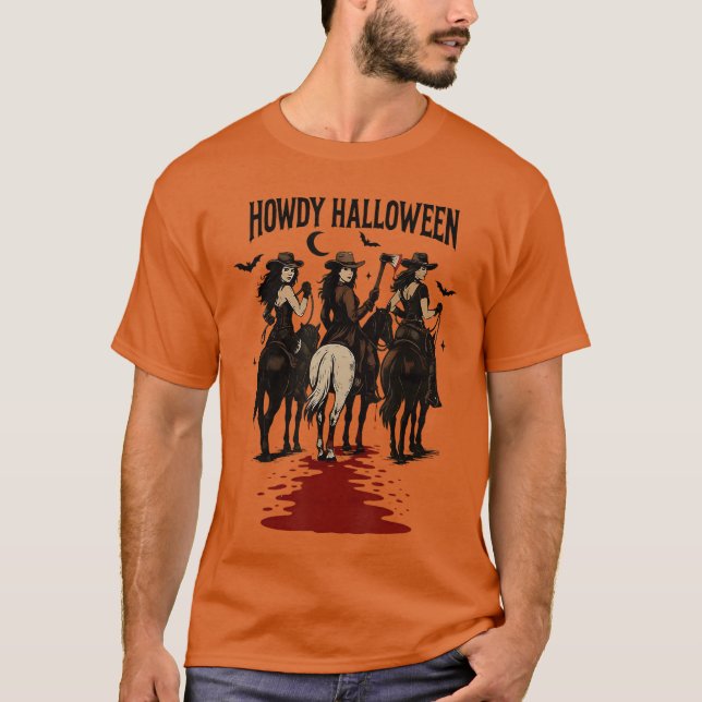 Camiseta Howdy Halloween Cowgirl Western Spooky Season Tric (Anverso)