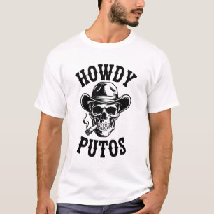 Camiseta Howdy Putos Design para Hombres Cowboy Skull oscur