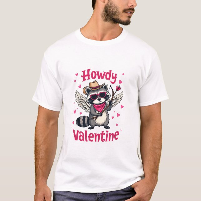 Camiseta Howdy Valentine Cowboy Gorra Cupid Raccoon Gift (Anverso)