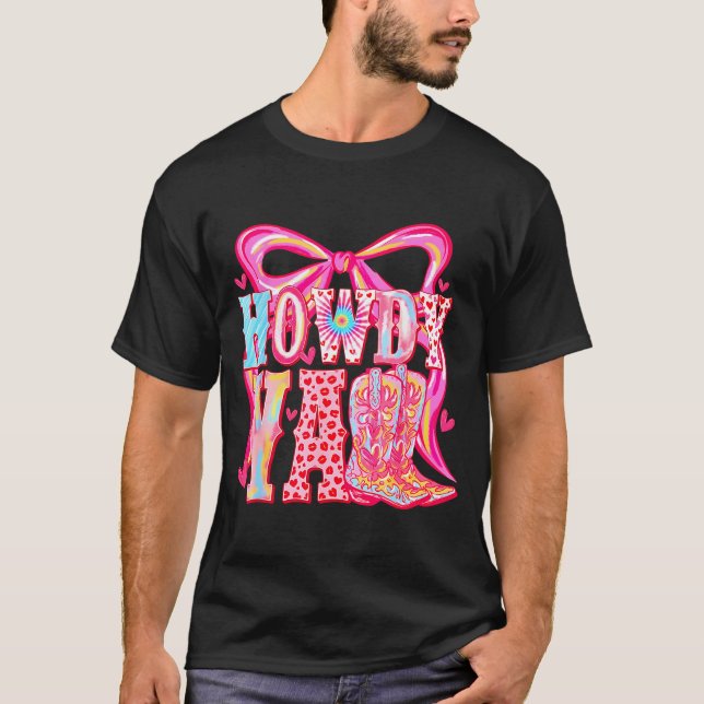 Camiseta Howdy Yall Cowboy Boots Coquette Bow Western Valen (Anverso)