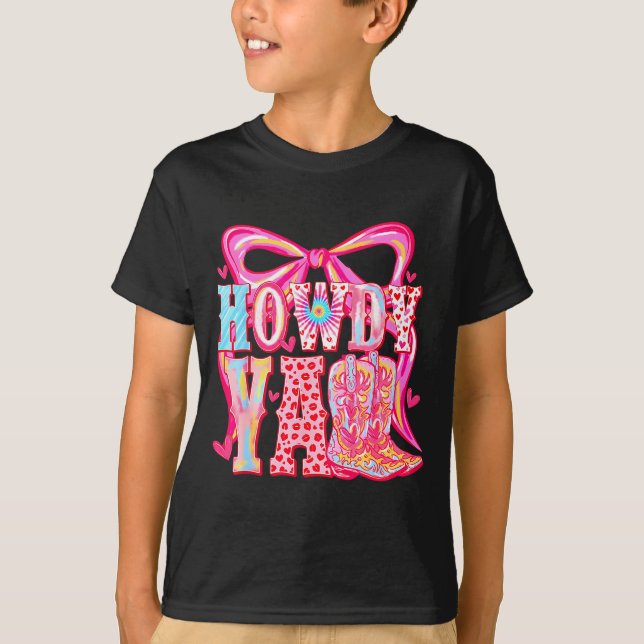 Camiseta Howdy Yall Cowboy Boots Coquette Bow Western Valen (Anverso)