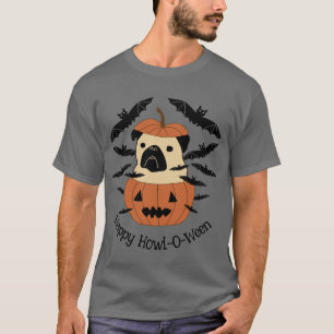 Camiseta Howl-O-Ween Pug en una linterna Jack-O con murciél
