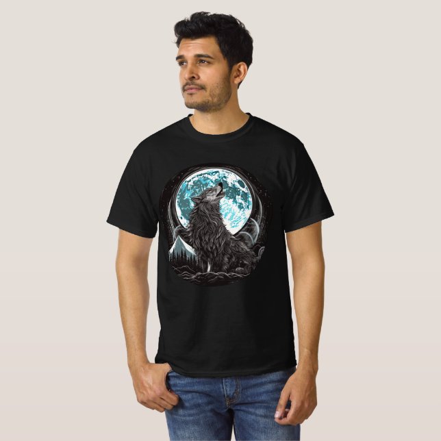 Camiseta Howling Wolf and Blue Full Moon (Anverso completo)