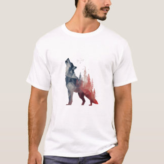Camiseta Howling Wolf – Double-Exposure Forest Art