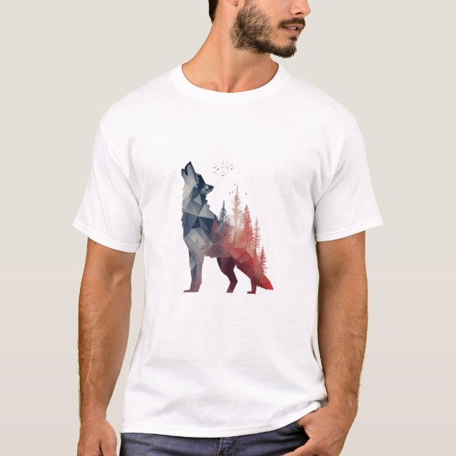 Camiseta Howling Wolf – Double-Exposure Forest Art (Anverso)